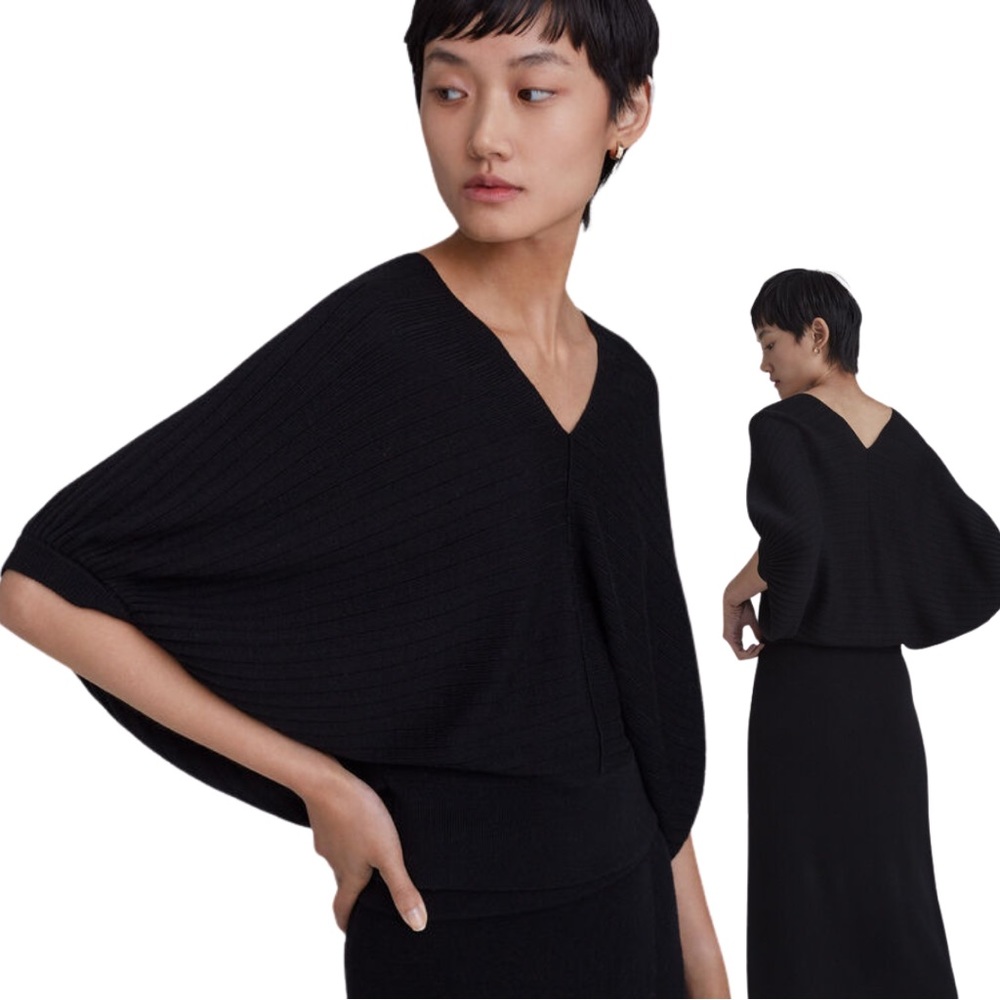 Club Monaco Quarter Sleeve V-Neck Sweater Dolman Sleeves Black Size S